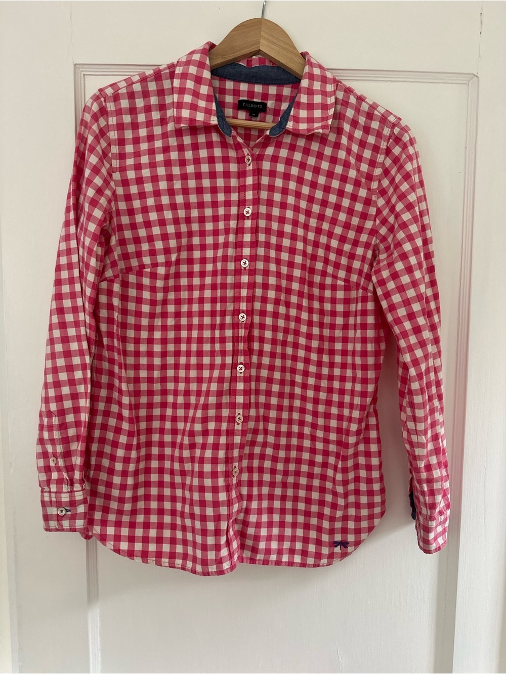 Talbots Women’s Pink and White Gingham Button-Down Shirt
